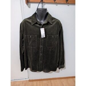 UNIQLO Corduroy Shirt Jacket Men's M Olive Green Button Front Overshirt NWT